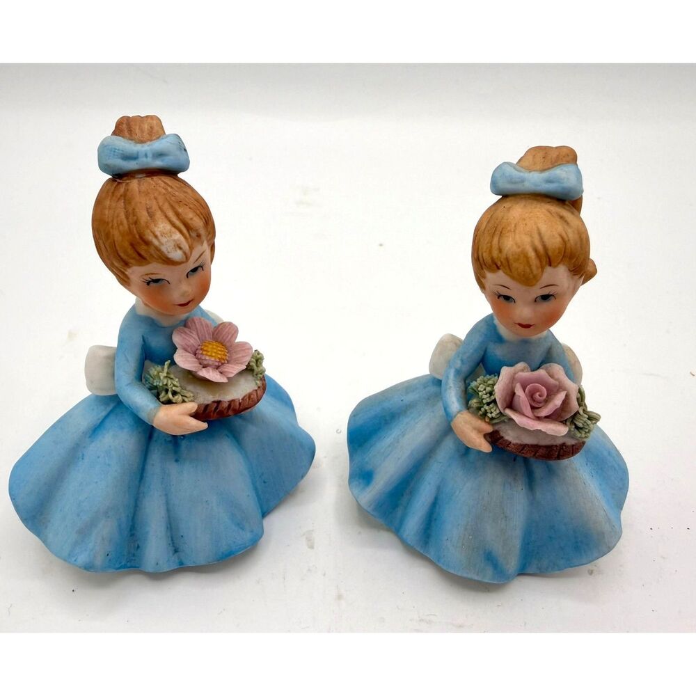 VTG Napco October and June Birthday Month Blue Dress Girl Figurines